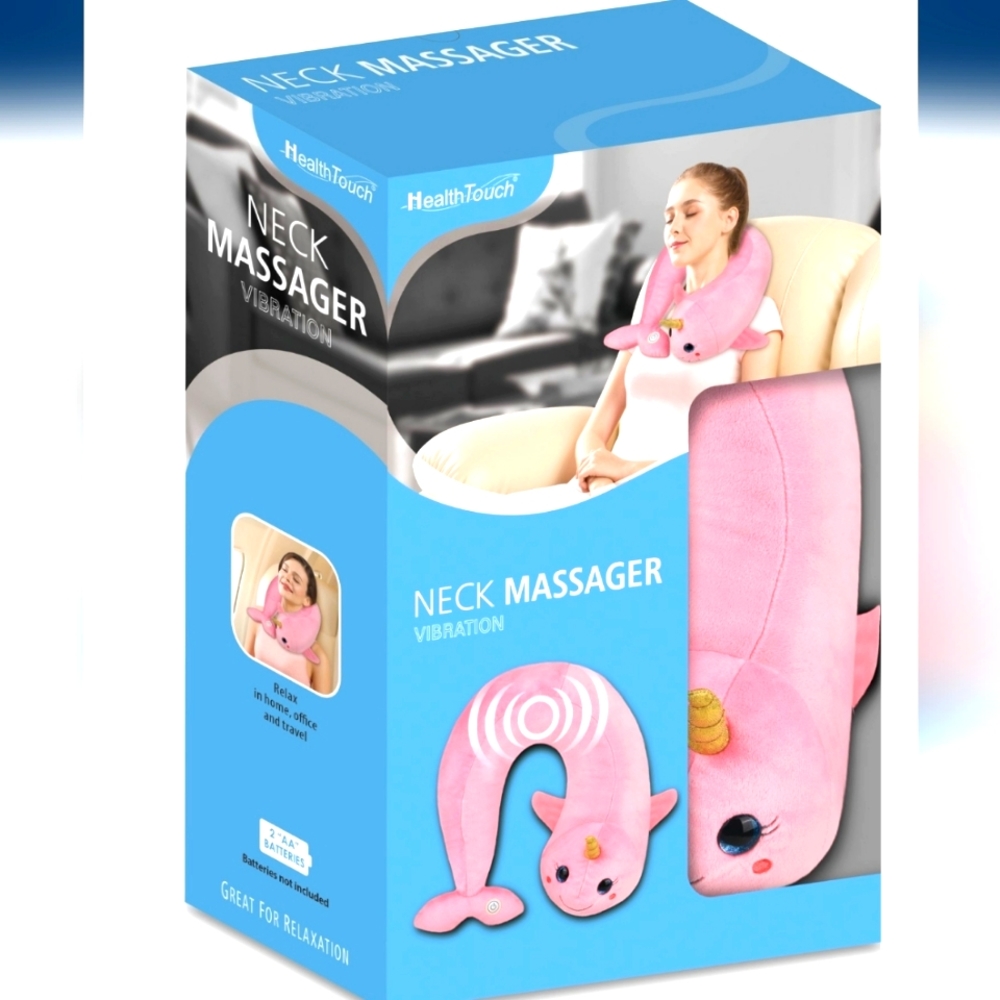 HealthTouch Neck Massaging Wrap Massager with vibration, Pink Unicorn